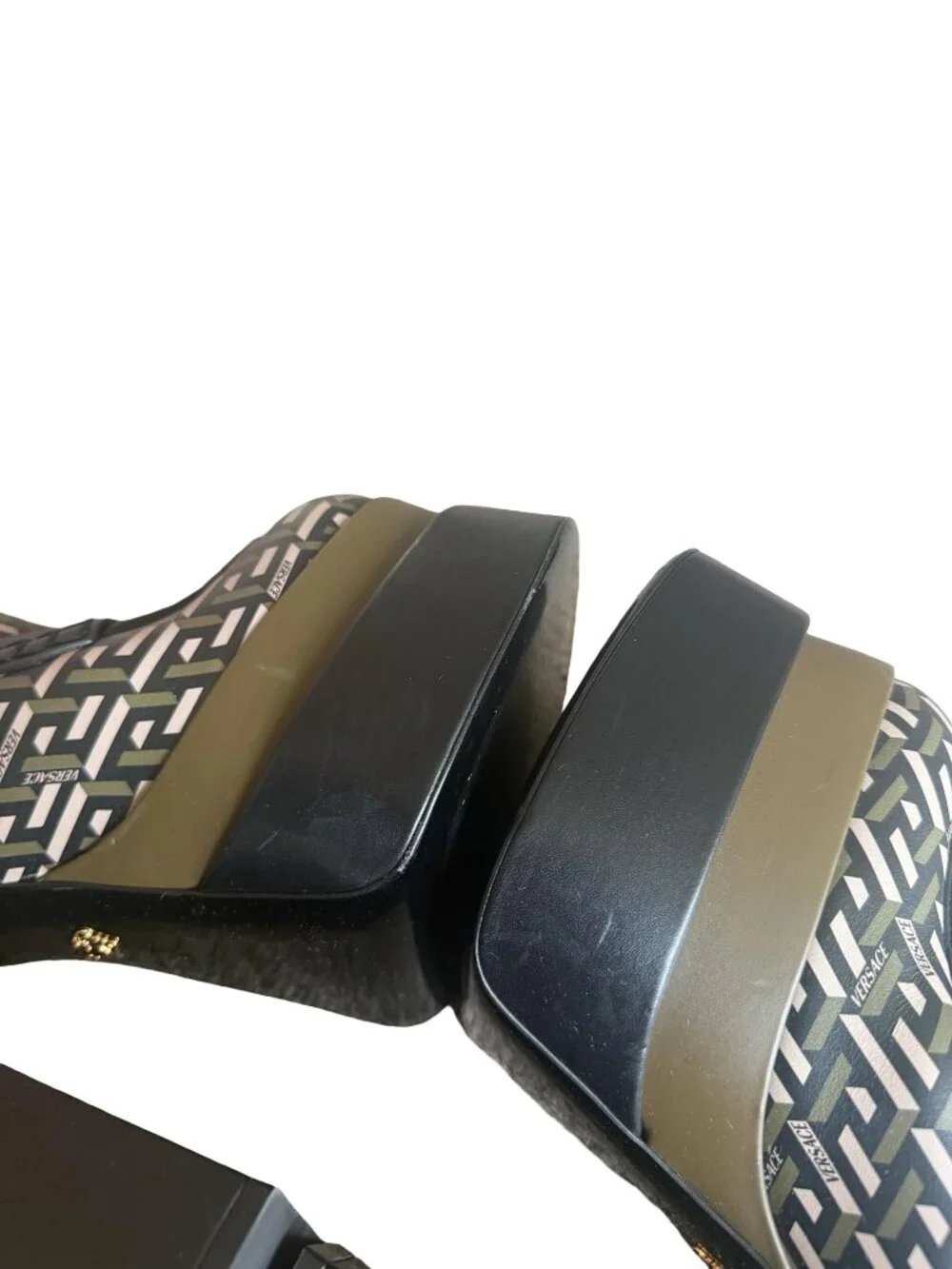 Versace La Greca Print Platforms Loafers Juno Gold Medusa Logo Designer Size 40